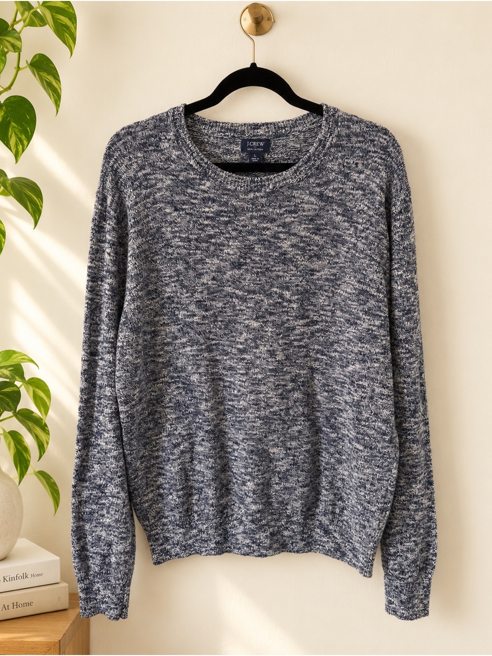J.Crew Navy White Marled Cotton Sweater Size L